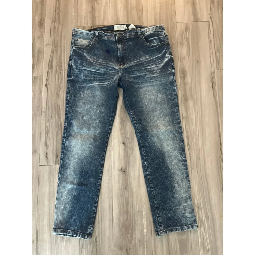 Akademiks Jeanius Men Blue Acid Wash Straight Leg‎ Denim Jeans Size 38x29